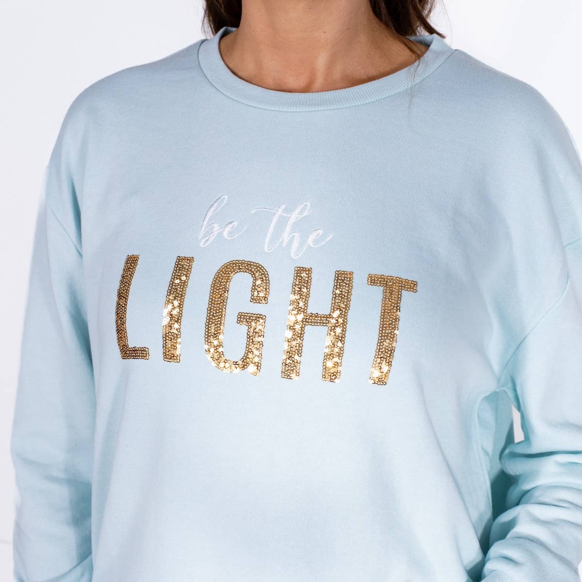 Sky Blue Be The Light Sequin Sweatshirt