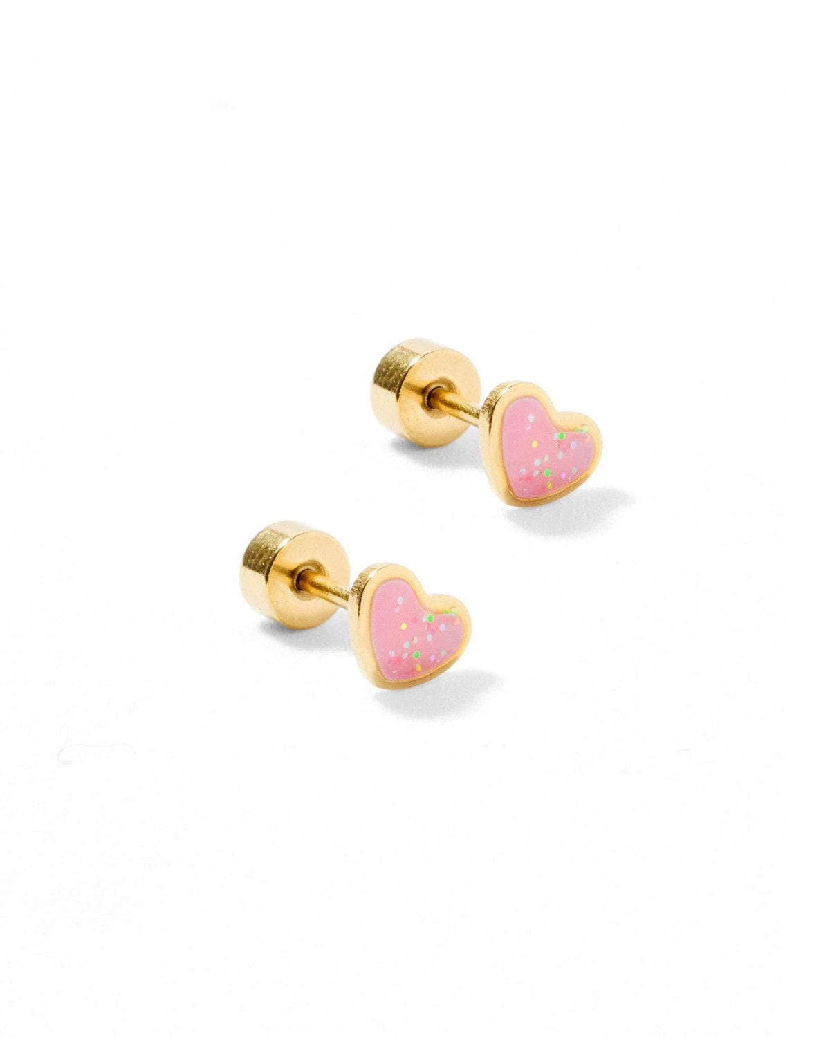 Nora Heart Pink Screwback Stud Earrings