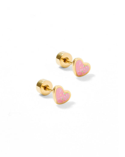 Nora Heart Pink Screwback Stud Earrings