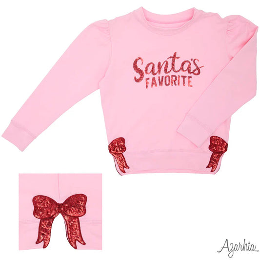 Youth Pink Santa's Favorite Sequin Holly Top
