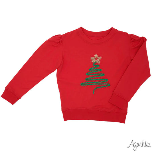 Youth Red Christmas Tree Tinsel Holly Top