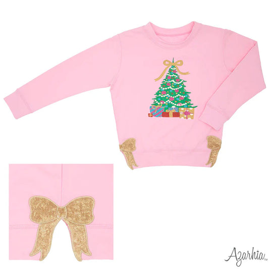 Youth Pink Christmas Tree Glitter Holly Top