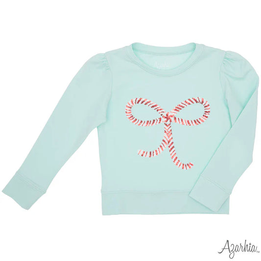 Youth Mint Candy Cane Bow Sequin Holly Top
