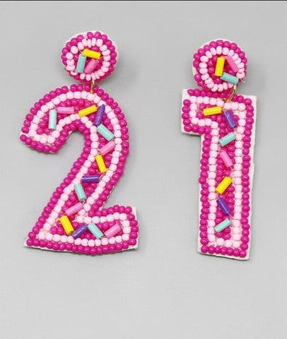Fuchsia Happy 21st Sprinkle Beaded Earrings