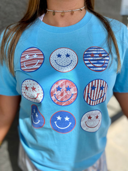 Red, White, & Blue Smiley Graphic Tee