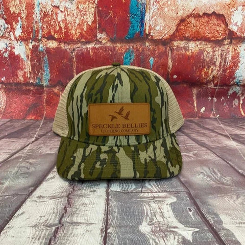 Bottomland Balsa 3 Geese Leather Patches Cap