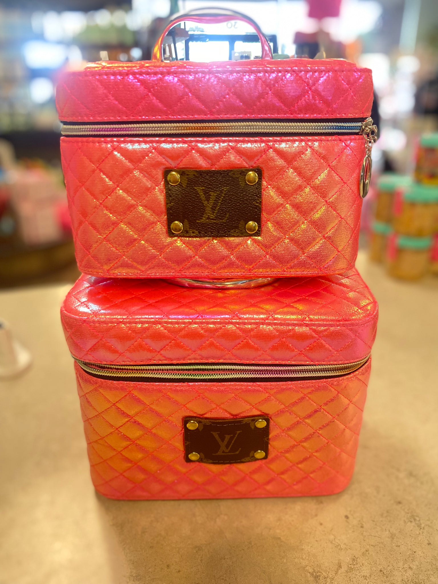 Hot Pink Re-Purposed LV Make-up Cases – Rhinestone Ranch