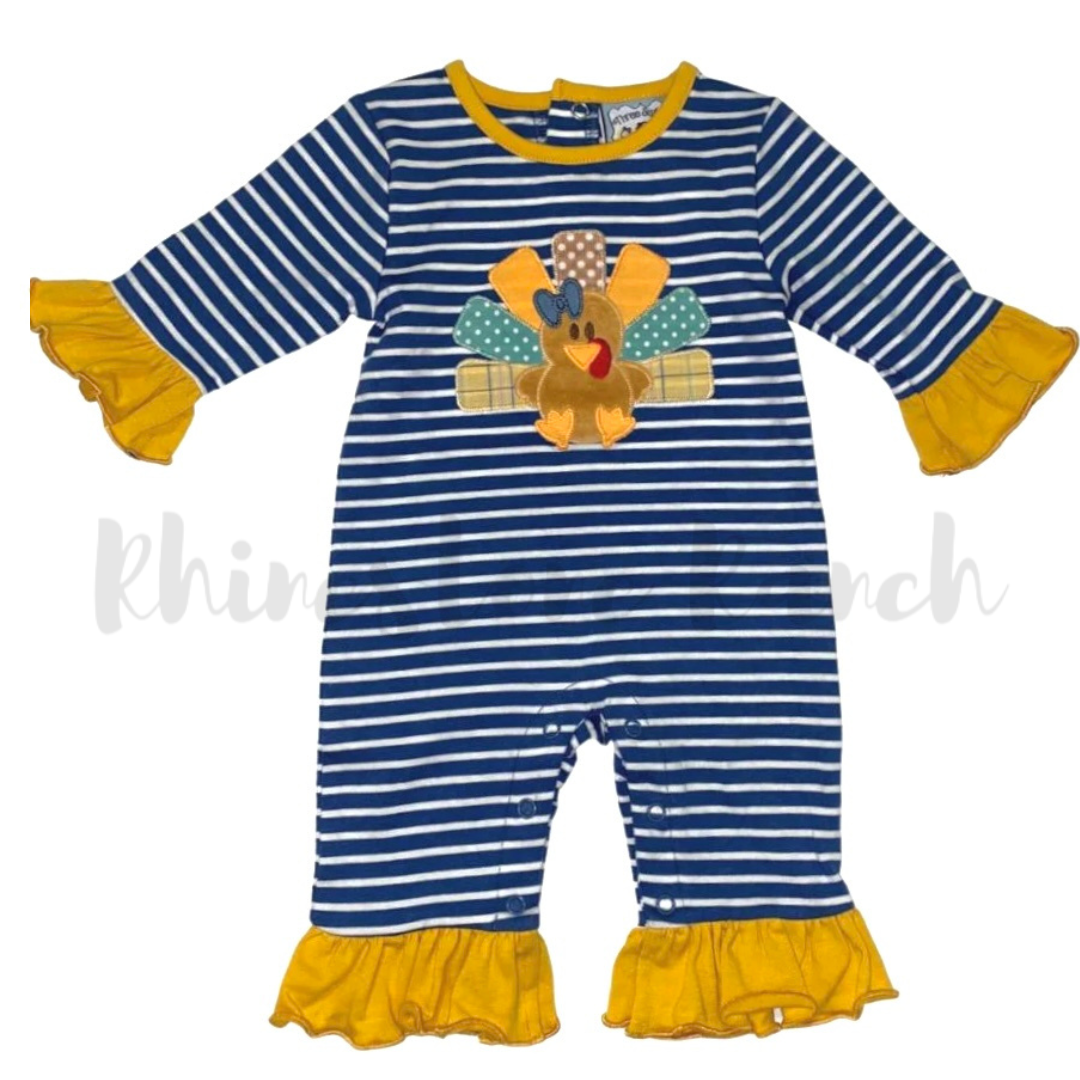 Turkey Applique Girls Romper