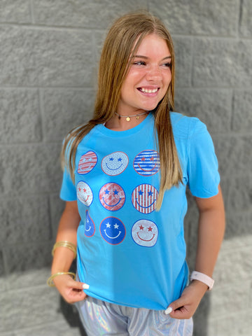 Red, White, & Blue Smiley Graphic Tee