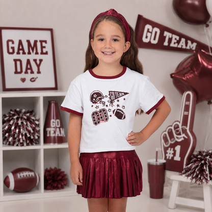 Youth Shimmer Maroon Mini Pleated Skort