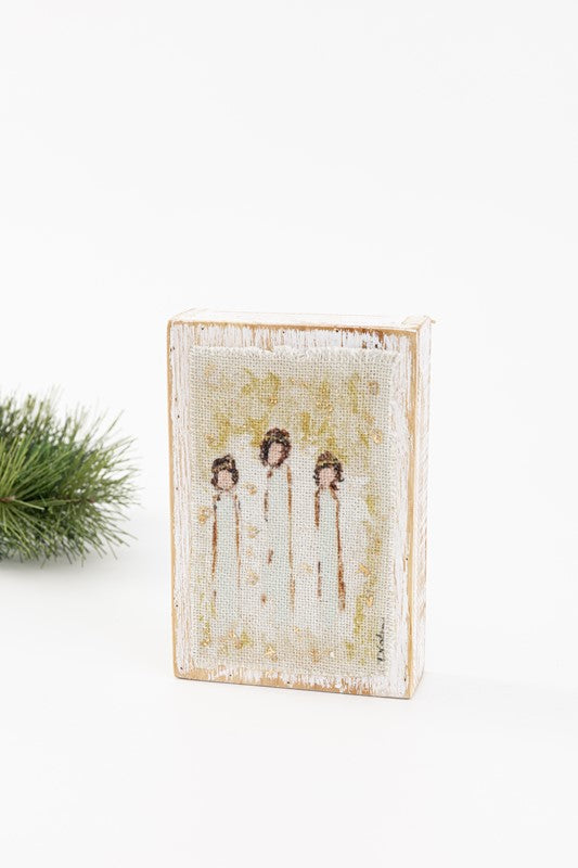Angel Trio Printed Fabric Wood Block