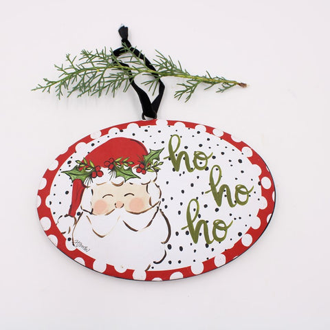 Ho Ho Ho Santa 9" Oval Metal Disc Ornament