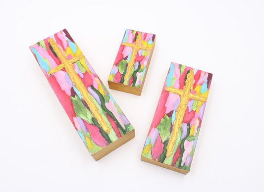 Bright Handpainted Wood Cross Blocks