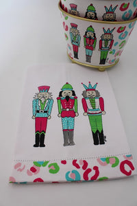 Bright Nutcracker Trio Handpainted Tea Towel