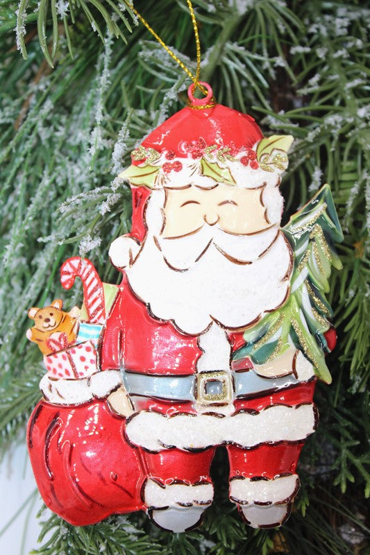 Handpainted Molded Metal Santa Ornament