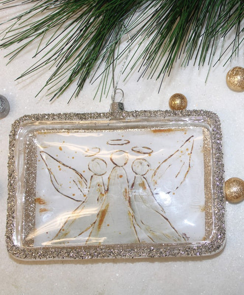 Angel Trio Ivory Gold Glass Ornament