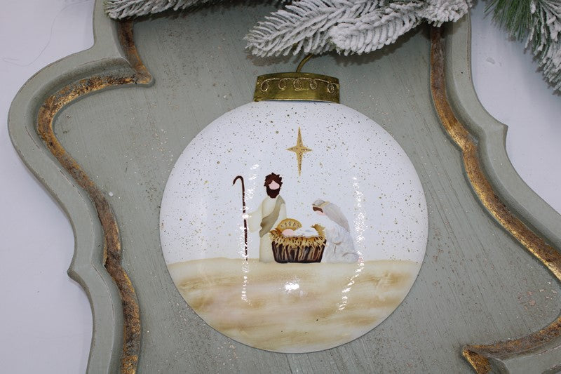 Neutral Nativity Handpainted Metal Ornament