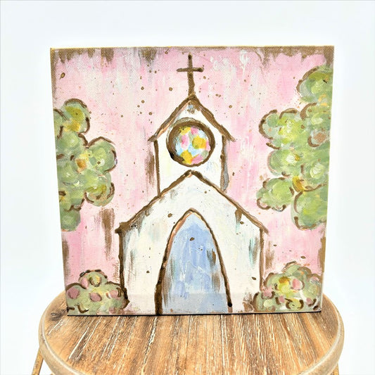 Handpainted Church Pastel Canvas