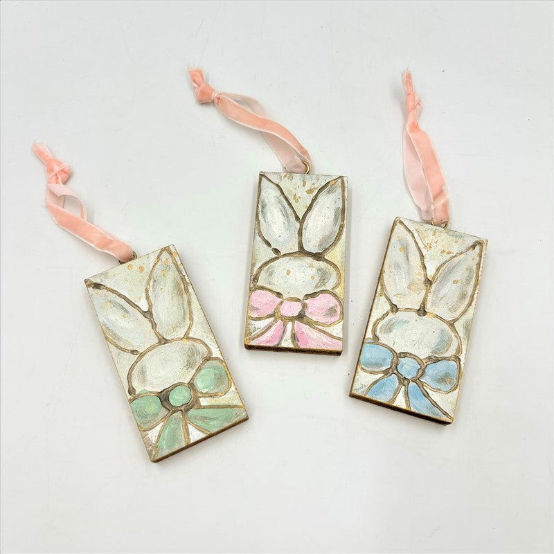 Handpainted Bunny w/ Bow Ornaments