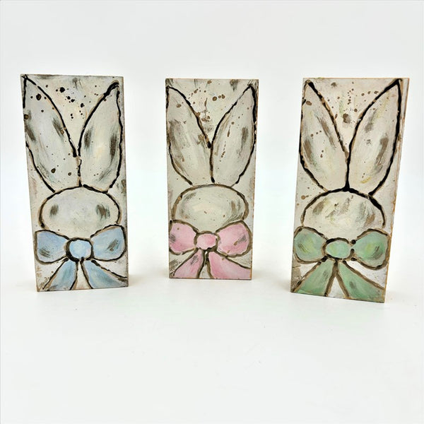 Handpainted Bunny w/ Bow Block Sign