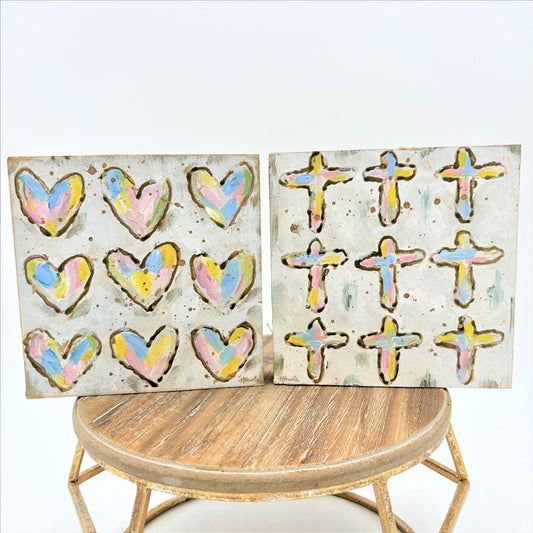 Pastel Crosses & Hearts Handpainted Table Sign