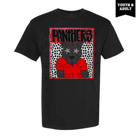 Black Preppy Glitter Dotted Panthers Tee