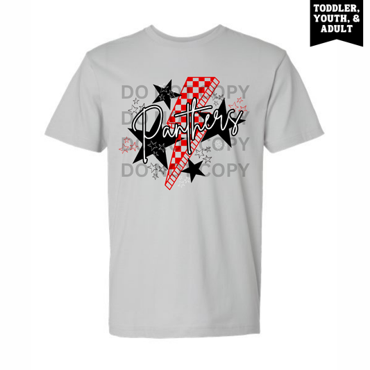 Silver Panthers Checkered Lightning Bolt Tee
