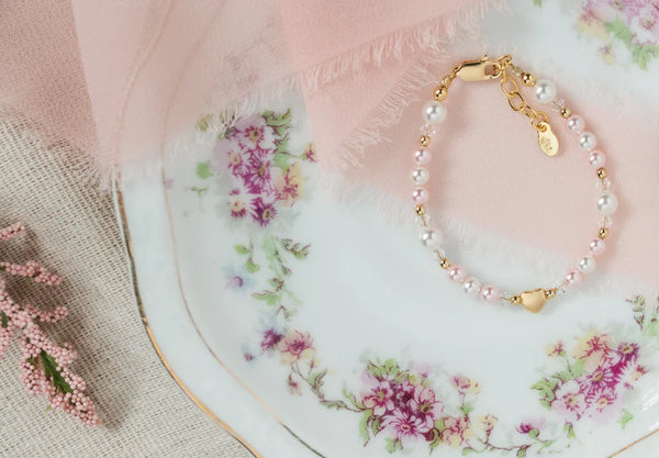 Evelyn - Gold Plated Pearl & Heart Bracelet