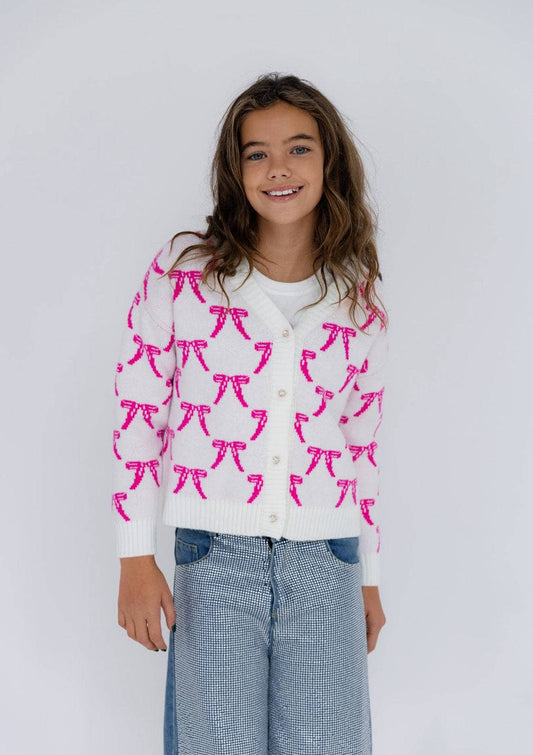 Youth Pretty in Pink Bow Cardigan