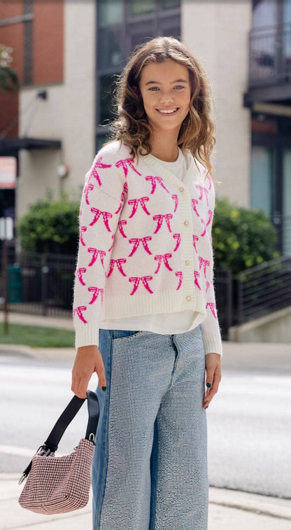 Youth Pretty in Pink Bow Cardigan