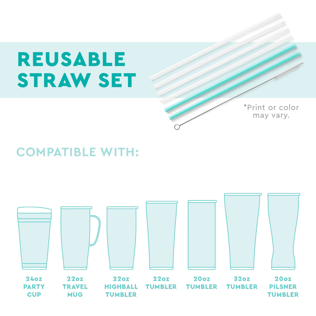 Swig Let's Go Girls + Pink Glitter Reusable Straw Set