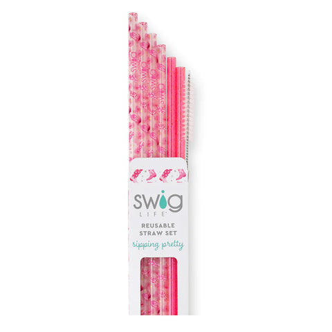 Swig Let's Go Girls + Pink Glitter Reusable Straw Set