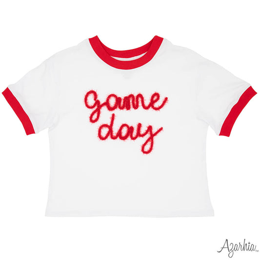 Youth Red Tinsel Game Day Ringer Boxy Tee