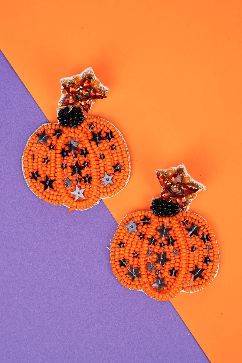 Orange Star Pumpkin Beaded Earrings
