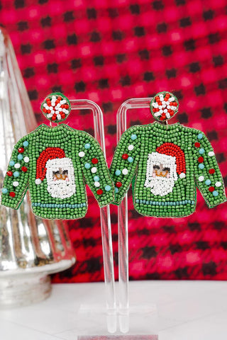 Time To Rock The Ugly Green Sweater Earrings