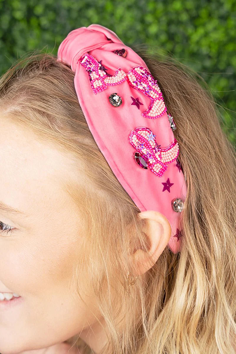 Pink Cow Girl Boots Beaded Headband