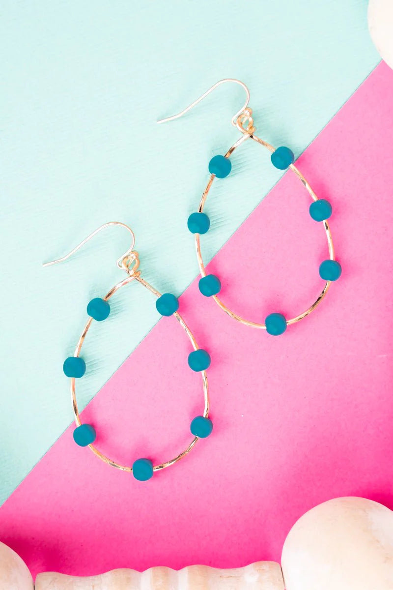 Thea Teal Beaded Teardrop Earrings