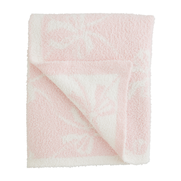 Mud Pie Light Pink Bow Chenille Blanket