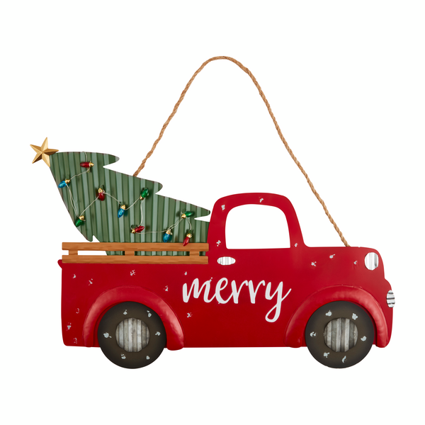 Mud Pie Christmas Truck Light-Up Door Hanger