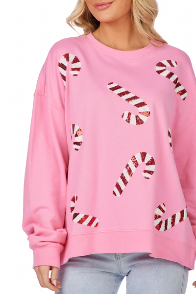 Mud Pie Pink Candy Cane Sparkle Sweatshirt