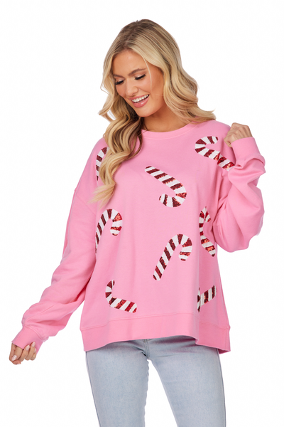 Mud Pie Pink Candy Cane Sparkle Sweatshirt