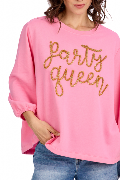 Mud Pie Pink Party Queen Sparkle Sweatshirt