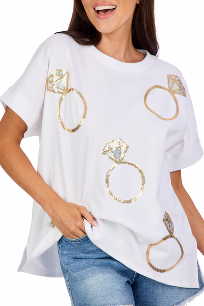 Mud Pie Gold Ring Sparkle Top