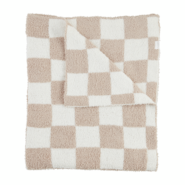 Mud Pie Taupe Checkered Chenille Blanket