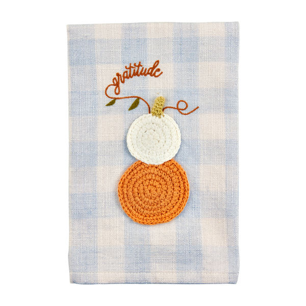 Mud Pie Crochet Pumpkin Check Towels