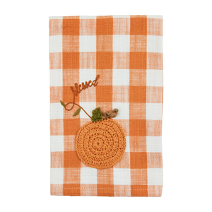 Mud Pie Crochet Pumpkin Check Towels