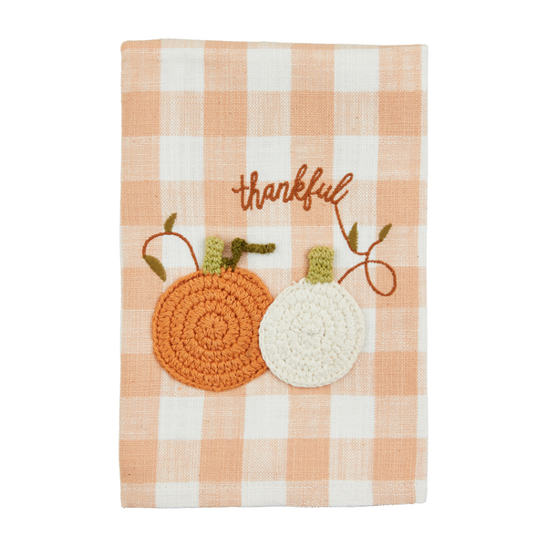 Mud Pie Crochet Pumpkin Check Towels