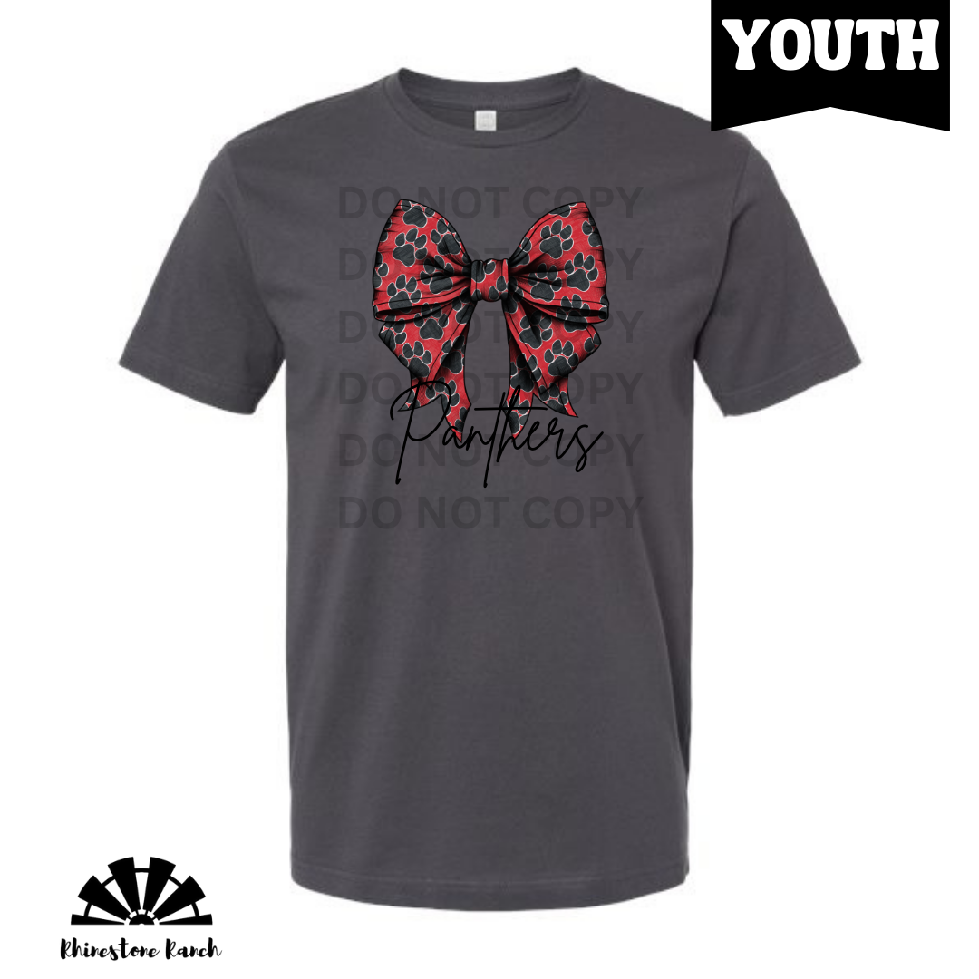 Youth Slate Paw Print Bow Panthers Tee