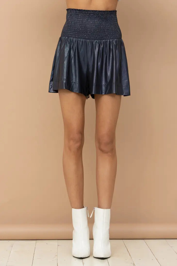 Evening Blue Iridescent Smocked Shorts