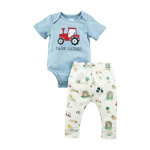 Mud Pie Tractor Baby Bodysuit Set